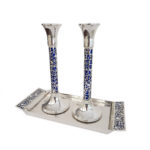 Tall Silver and blue Candlesticks
