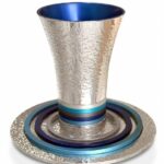 Nilly Hammered Blue Palette Kiddush Cup & Plate Set