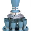 Colorful egg-shaped Kiddush wine fountain with 8 small cups, anodized aluminum Judaica made in Israel by Nadav Art