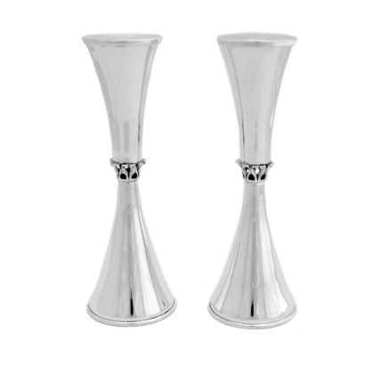 Silver Cone Shaped Candlesticks With Crown