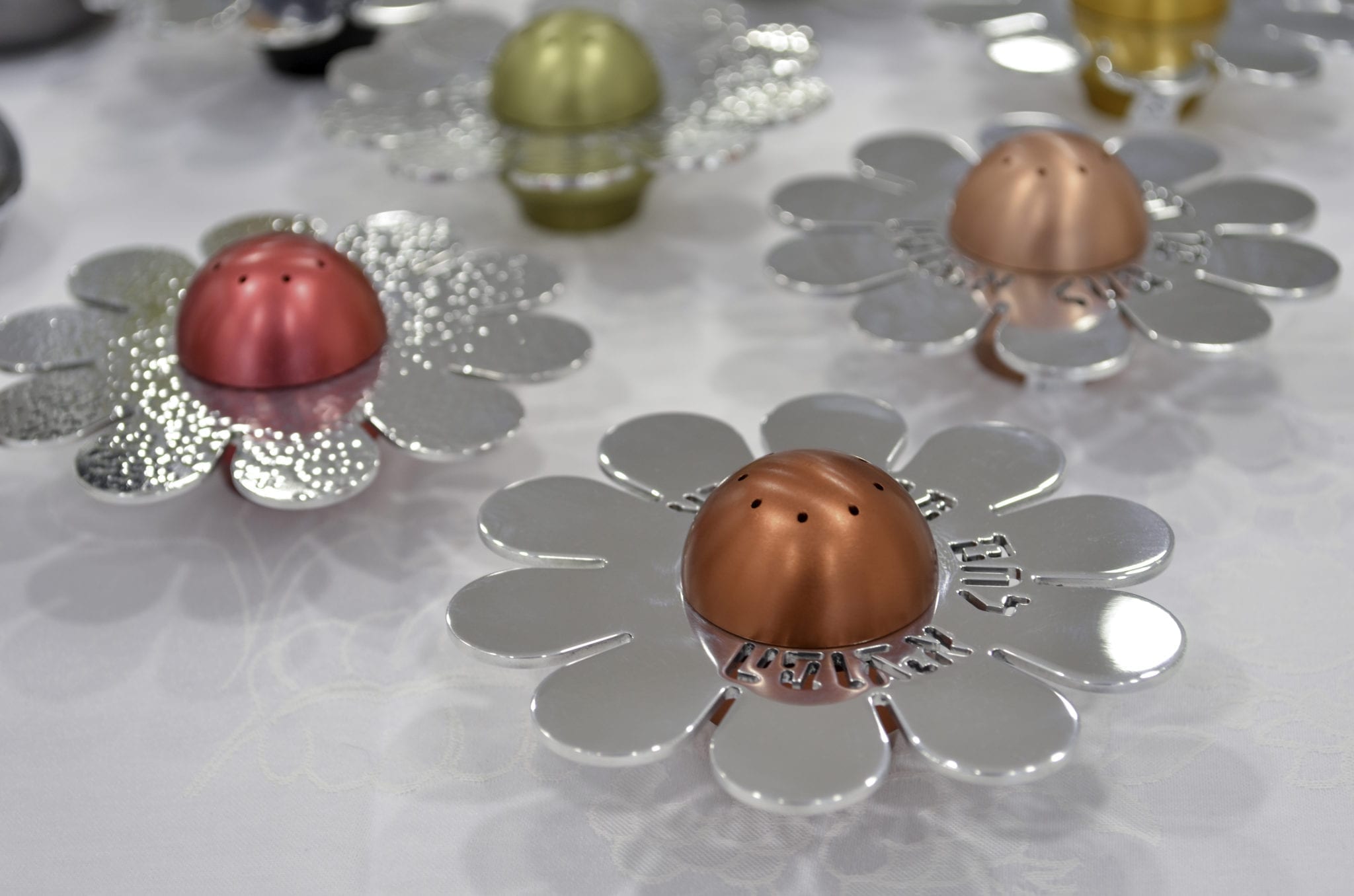 Shiny Salt & Pepper Shaker – Flower Shaped with Blessing