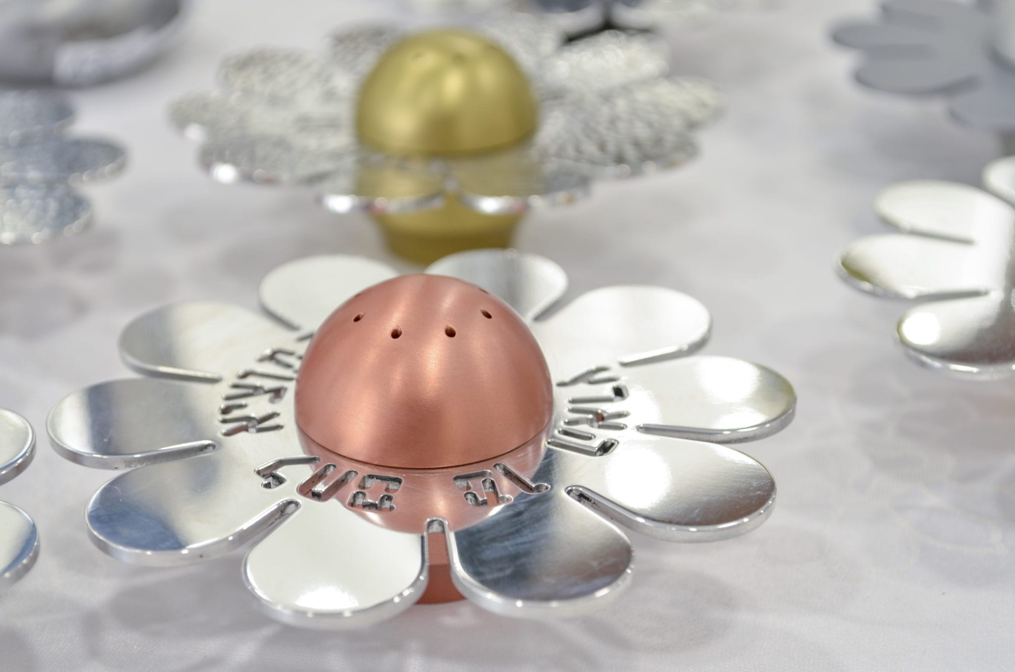 Shiny Salt & Pepper Shaker – Flower Shaped with Blessing