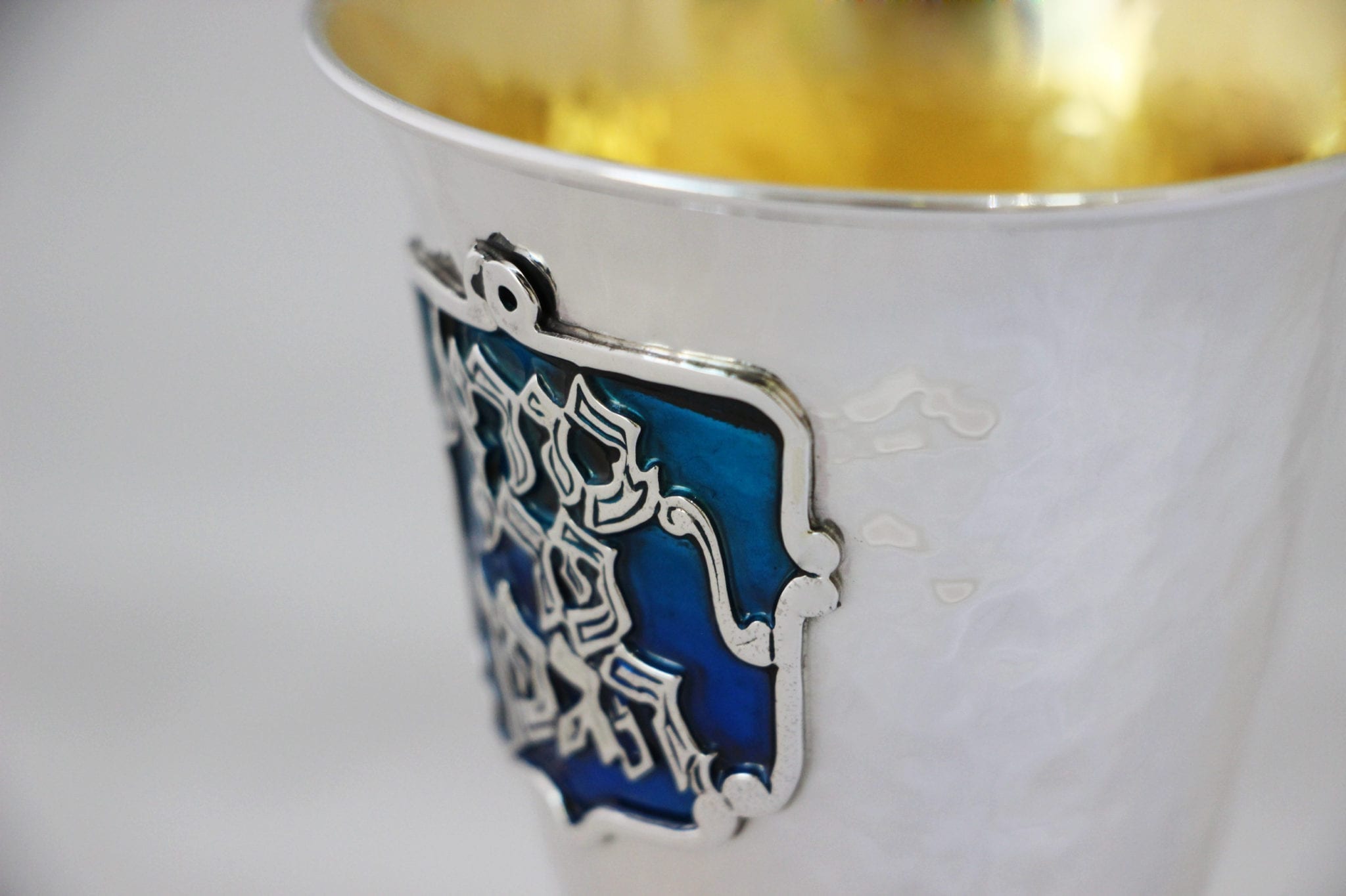 Sterling Silver Hammered Enameled Kiddush Cup