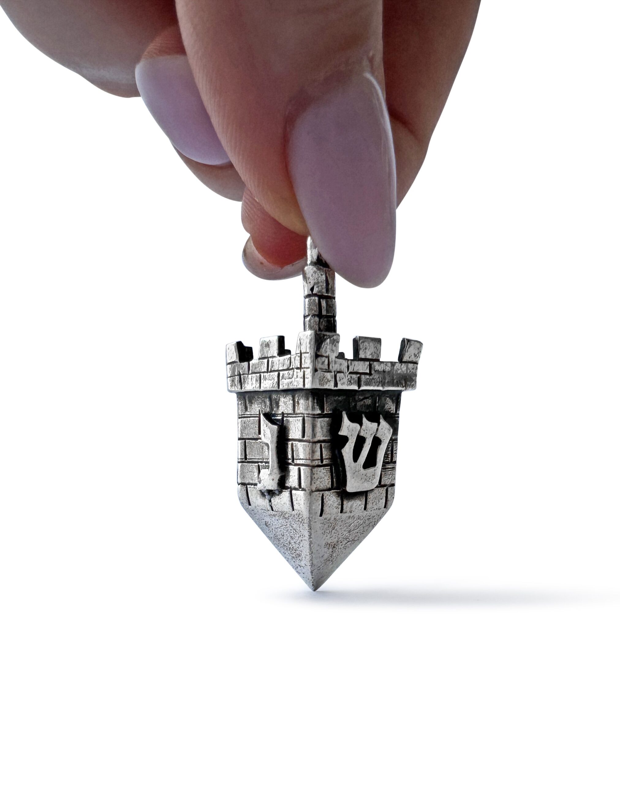 Sterling Silver Kotel Brickwork Dreidel – Custom Sizes