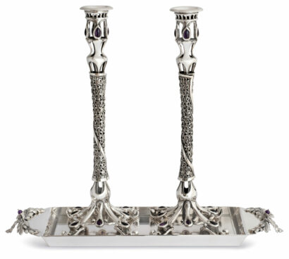 Unique Candlesticks with Shabbat Blessing