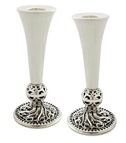 Modern sterling silver candlesticks. Shabbat Judaica made in Israel