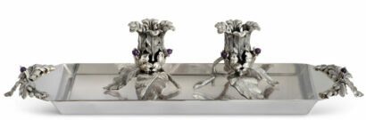 Sterling Silver Floral Candlesticks with Tray
