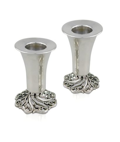 Swirling, dainty sterling silver candlesticks. Shabbat Judaica made in Israel