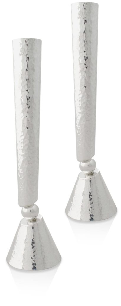 Large Modern Silver Hammered Candlesticks