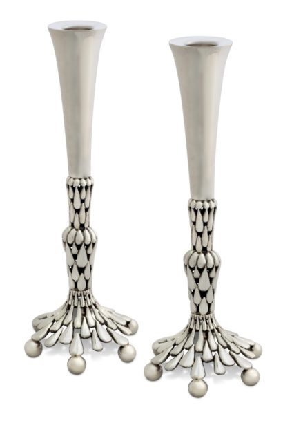 Grand, hand-carved sterling silver candlesticks. Shabbat Judaica made in Israel