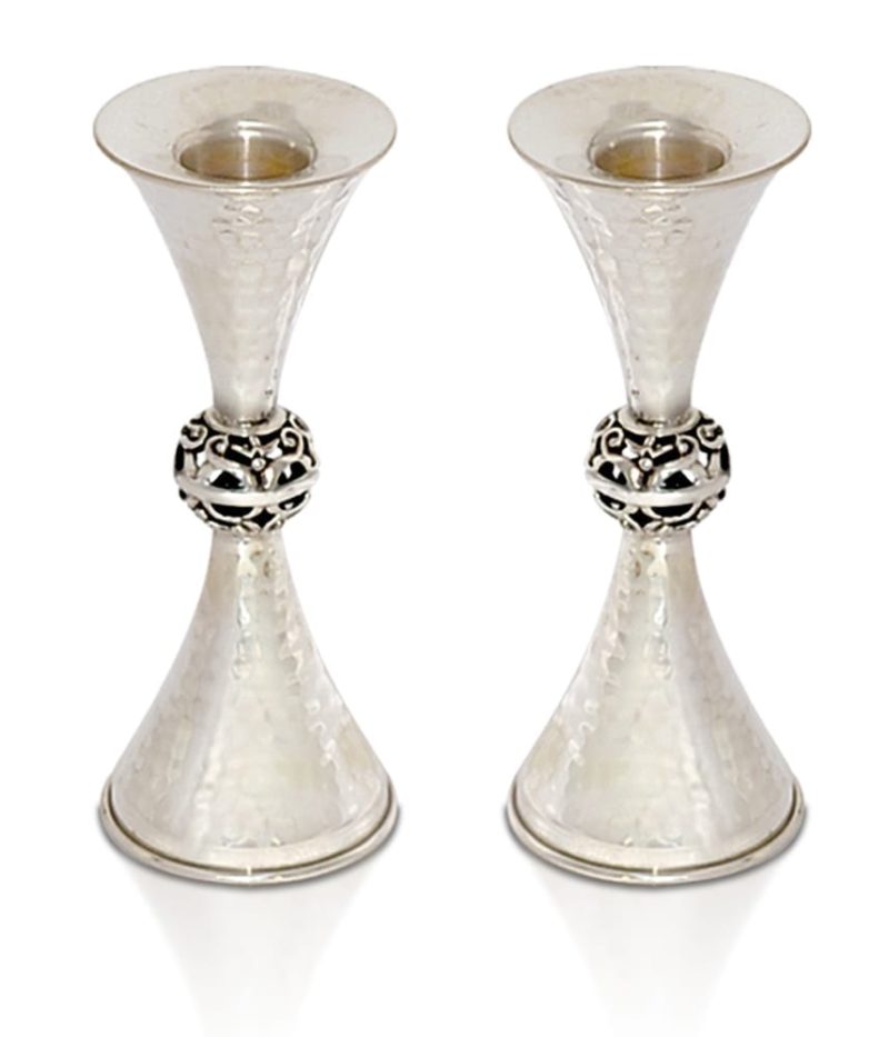 Judaic, hammered sterling silver candlesticks. Shabbat Judaica made in Israel