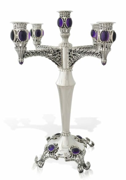 One-of-a-Kind Sterling Silver Amethyst Stones Candelabra