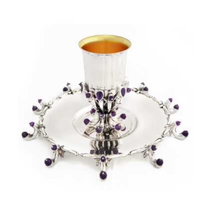 Amethyst Stones Kiddush Cup and Plate Set