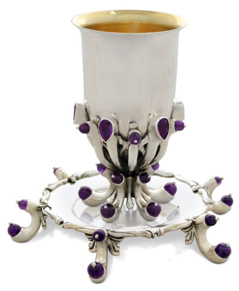 Amethyst Stones Kiddush Cup and Plate Set