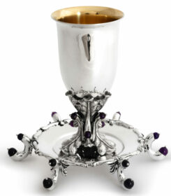 Silver Amethyst Stones Kiddush Cup and Plate