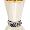 sterling silver liquor cup, cut-out design, studded semi-precious stones, judaica made in israel
