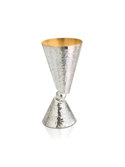 Sterling silver liquor cup in a unique, modern design with a hammered finish