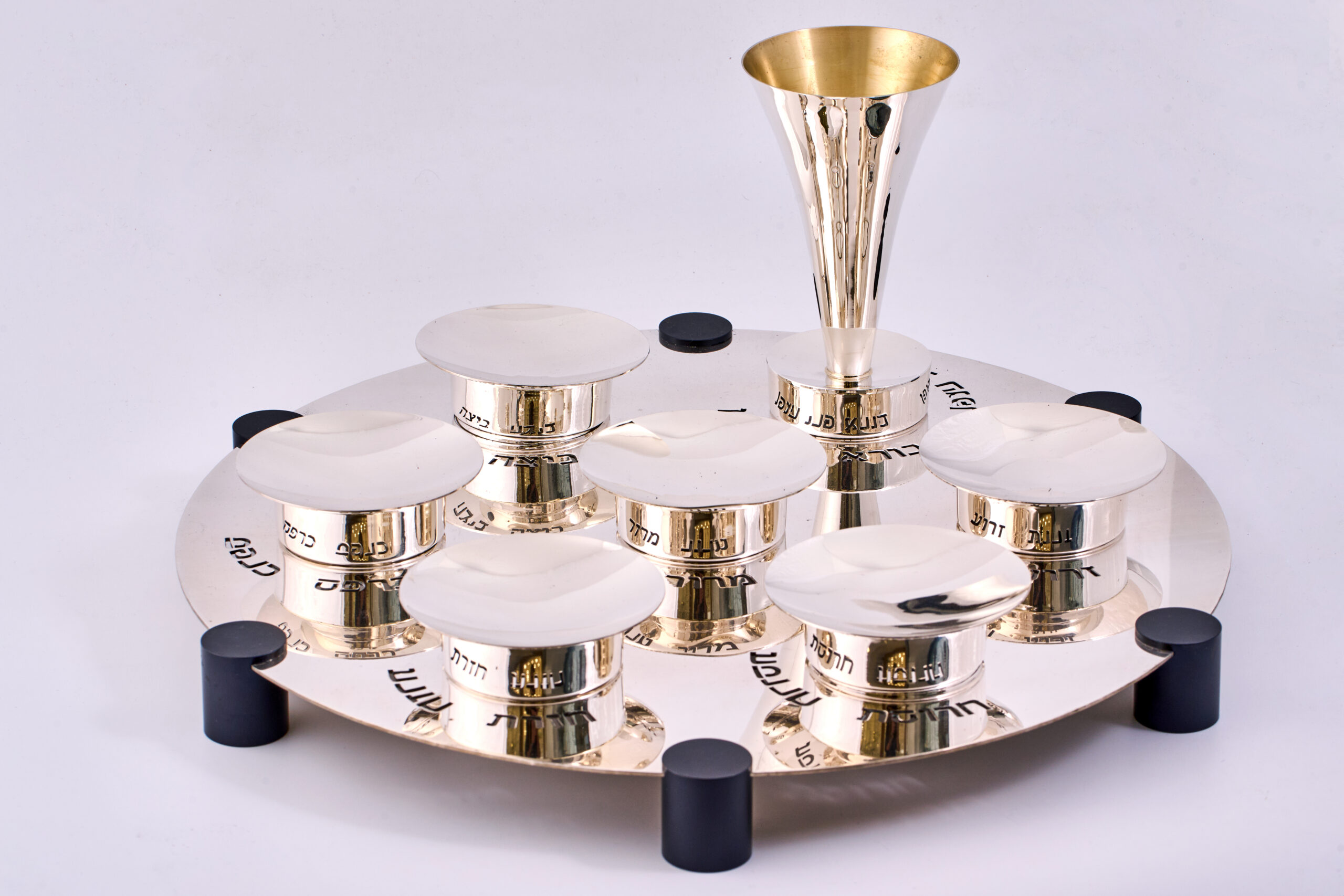 Designer Circular Modern Sterling Silver Seder Plate