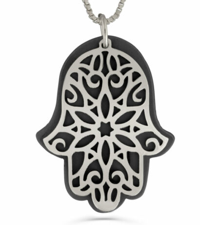 Sterling Silver and Anodized Aluminum Hamsa Necklace