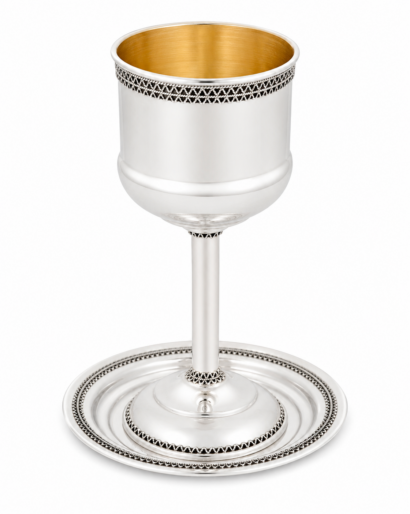 Sterling Silver Tall Shabbat Kiddush Cup with Filigree Rings