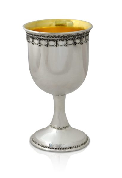 Sterling silver Kiddush cup with rich filigree tracery