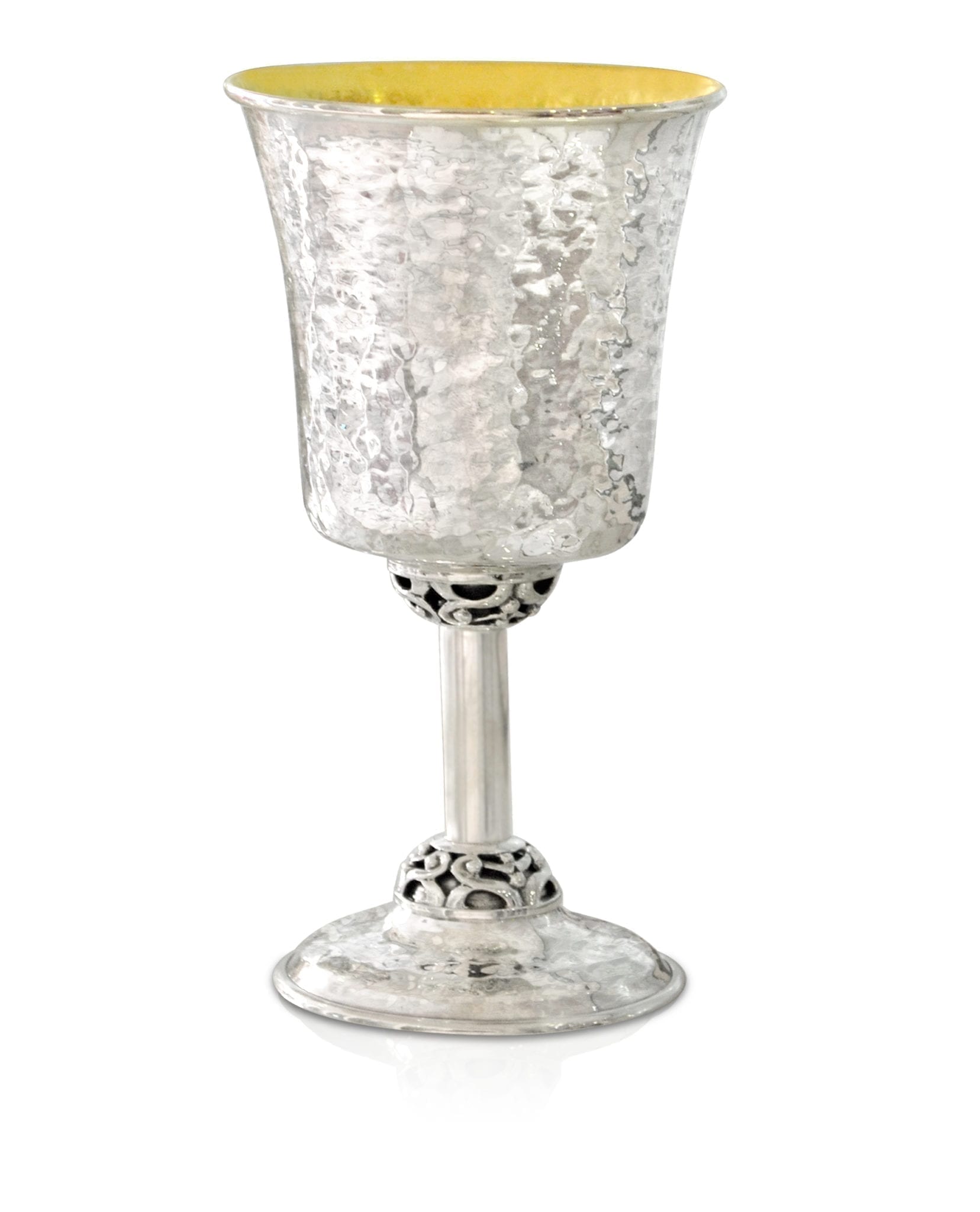 Hammered Silver Kiddush Cup with Stem