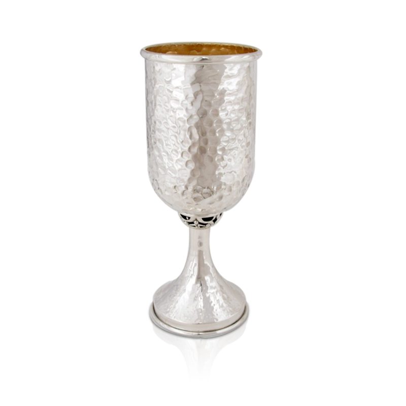 Hammered sterling silver Kiddush cup in a modern shape
