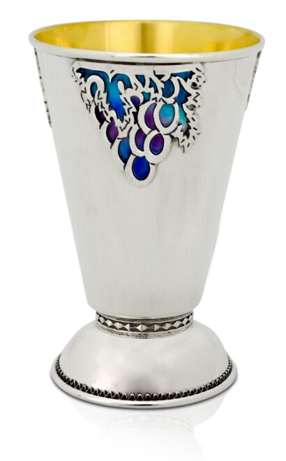 Multicolored Enameled Grapes Kiddush Cup From Sterling Silver