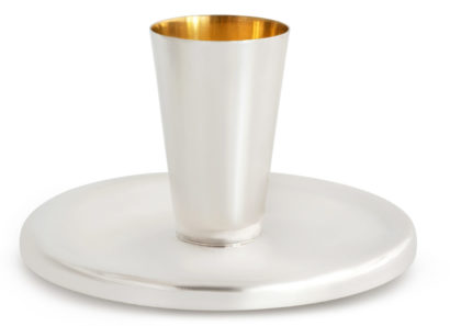 Contemporary Silver Kiddush Cup and Large Tray