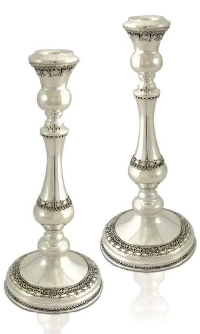 Elegant filigree sterling silver candlesticks. Shabbat Judaica made in Israel