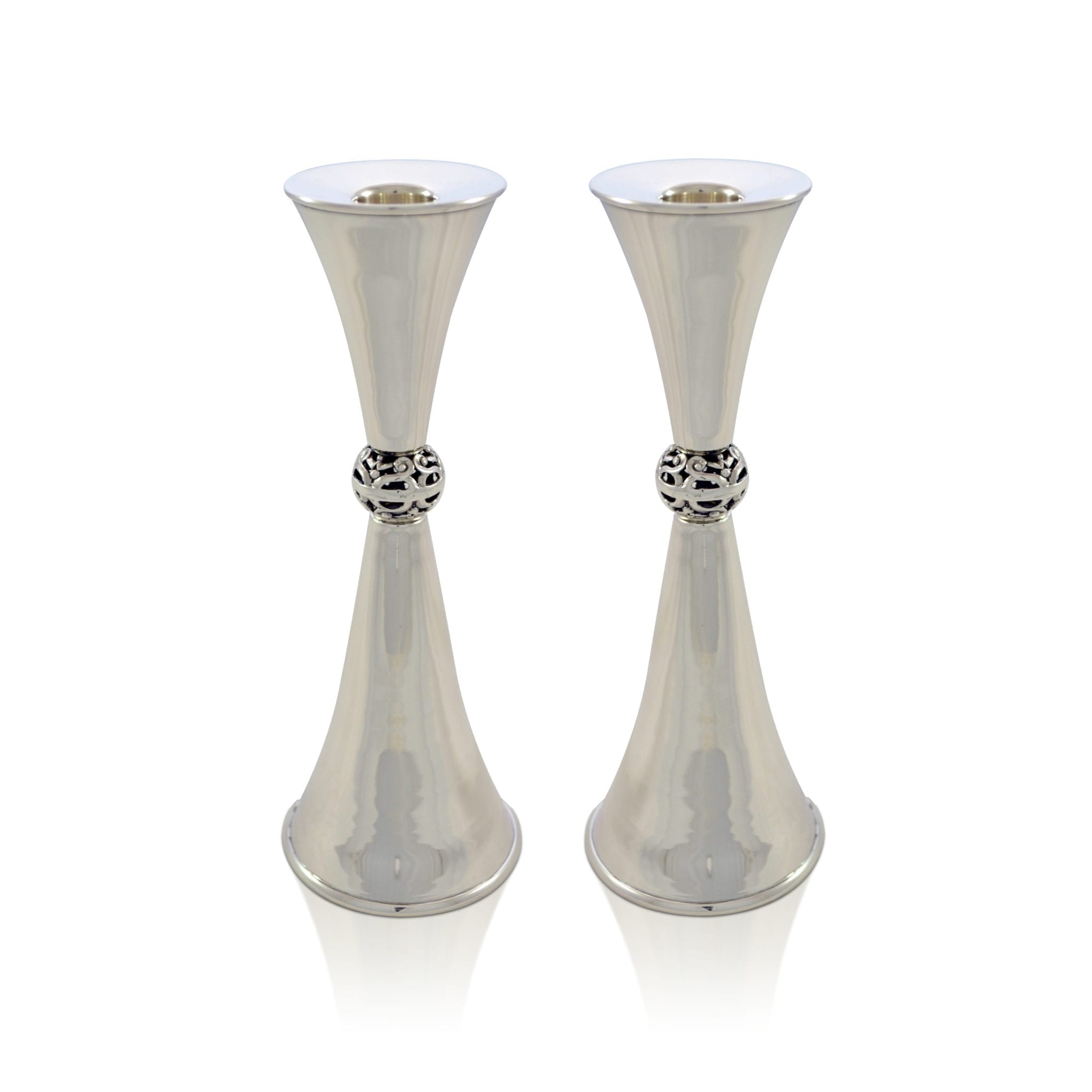 Silver Shabbat Candlesticks With Tray