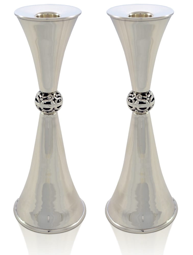 Silver Shabbat Candlesticks With Tray