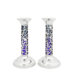 Mid Size Silver Enameled Candlesticks