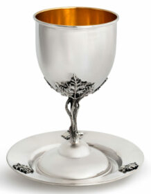 Silver Kiddush Cup and Plate With Leaf design