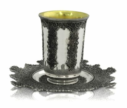 Intricate Filigree Silver Cup for Kiddush