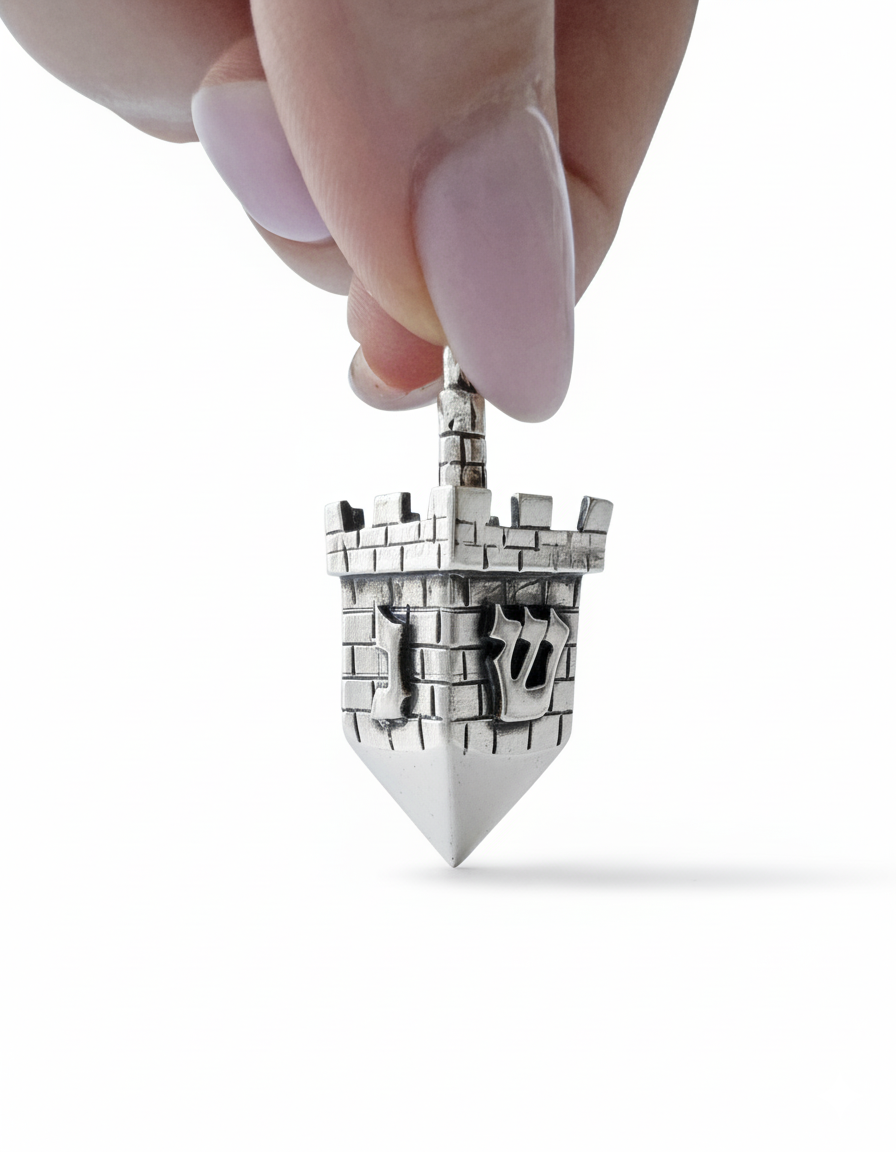 Sterling Silver Kotel Brickwork Dreidel – Custom Sizes