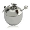 Floral Apple-Shaped Silver Honey Dish with Gemstones