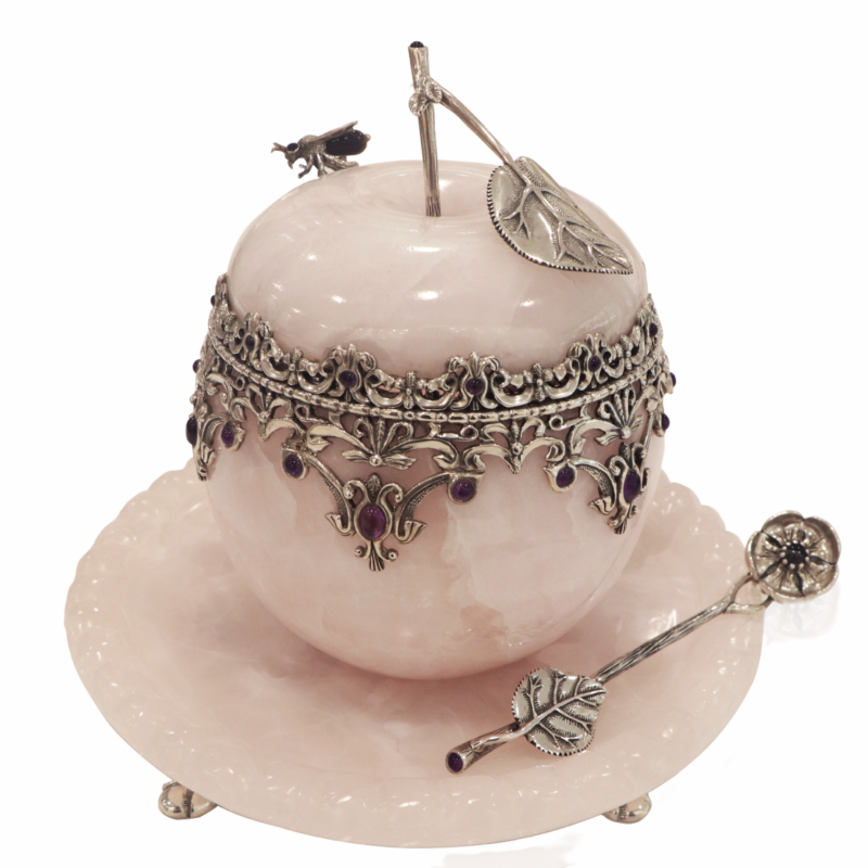 Sterling Silver and Onyx Honey Dish Set- Pink
