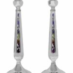 Extra Large 925 Sterling Silver Heavy Candlesticks with Colorful Enamel