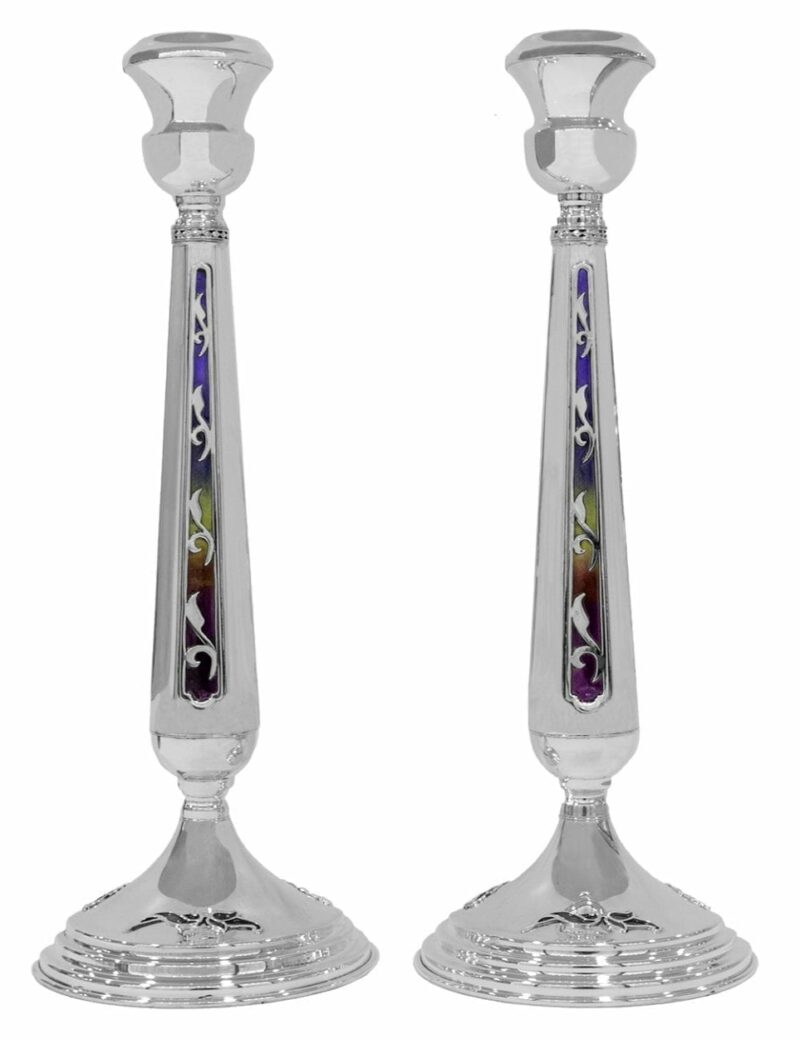 Extra Large 925 Sterling Silver Heavy Candlesticks with Colorful Enamel