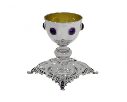 Extra Large Sterling Silver Elijah Cup with big Amethyst Stones