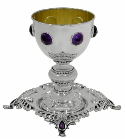 Extra Large 925 Sterling Silver Elijah Cup with big Amethyst stones