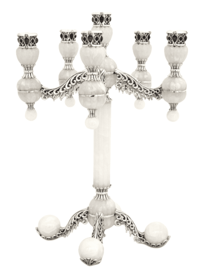 One of a Kind White Onyx & Sterling Silver Candelabra