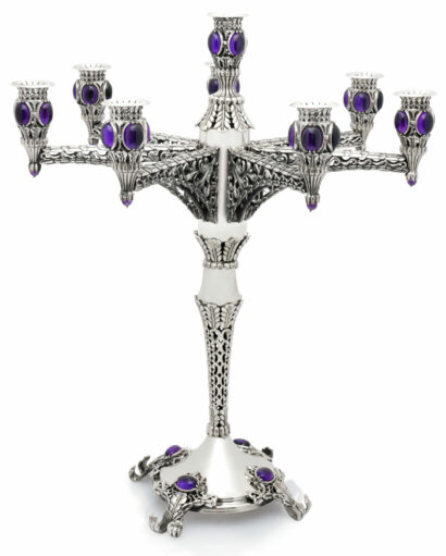 Luxurious Stones and Filigree Candelabra From Sterling Silver