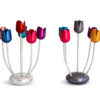 Aluminum Multicolored Tulip Candelabra with Hammered Base