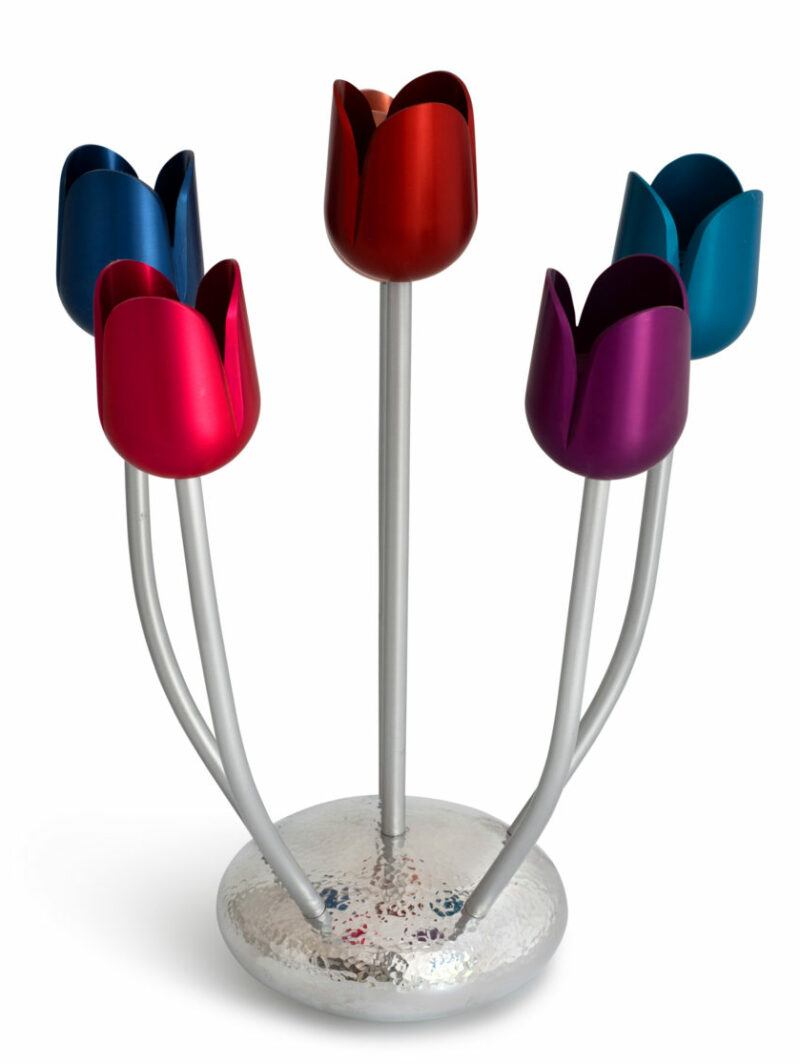 Aluminum Multicolored Tulip Candelabra with Hammered Base