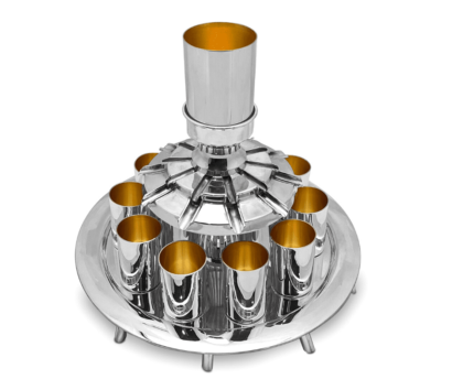 Modern Sterling Silver Wine Fountain 10 Liqueurs cups