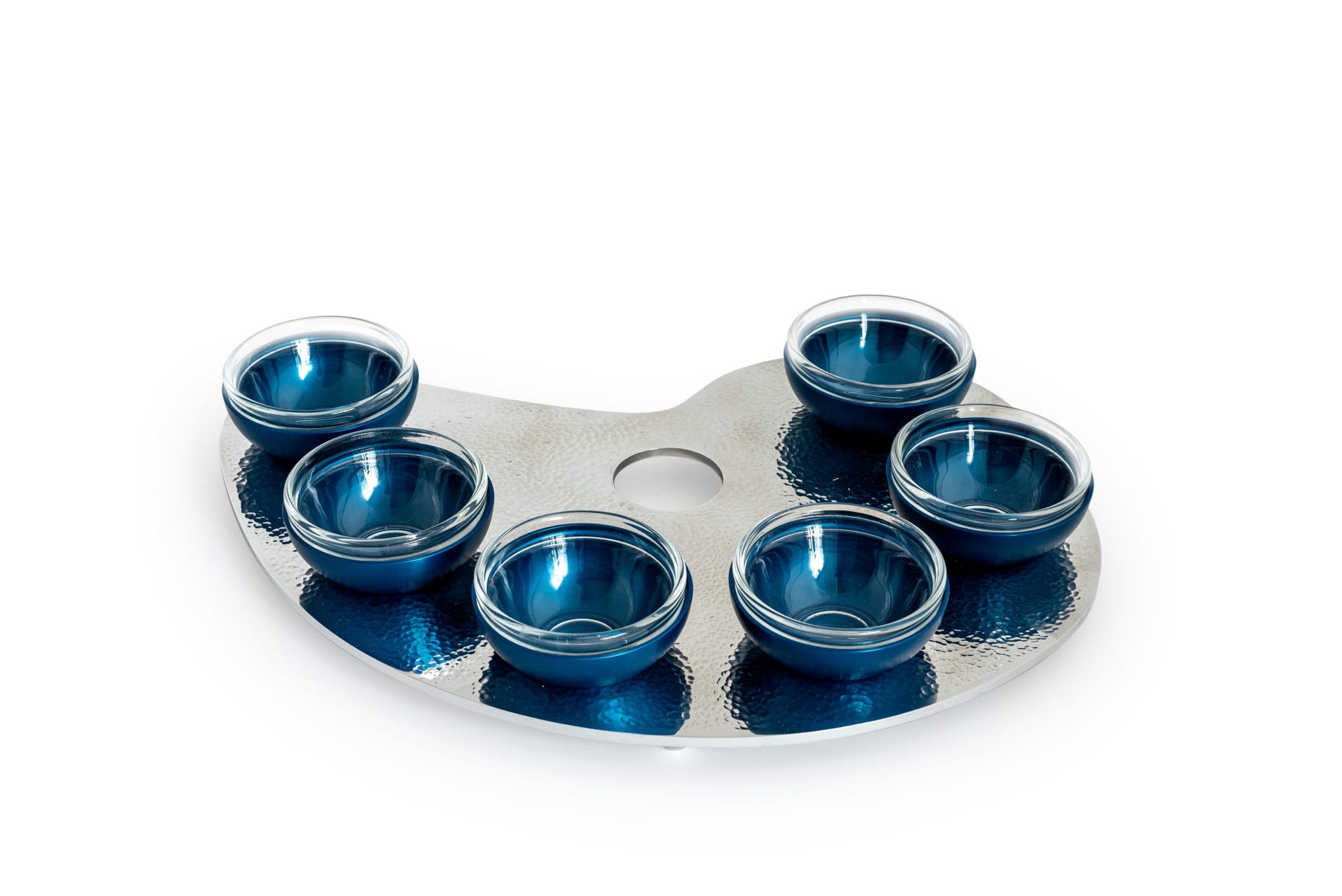 Shiny Hammered Seder Plate Made of Aluminum