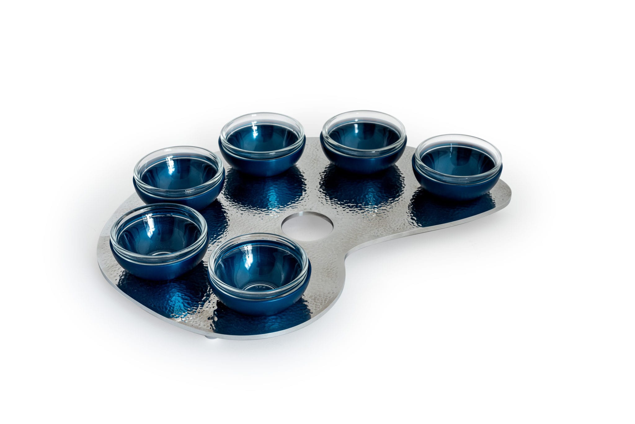Shiny Hammered Seder Plate Made of Aluminum