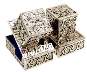 Sterling Silver Tefillin Cases with Leaf Design